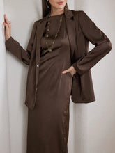 Veilorie 2pcs/Set Women Plain Long Sleeve Band Collar Simple Jacket And Dress Outfit